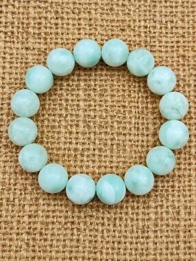 Green Angelite Beads Stretch Bracelet, Hand Crafted
